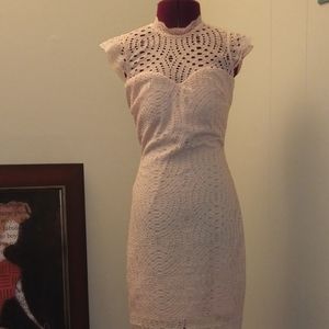 Sequin Hearts Pink Lace Mock Neck Dress